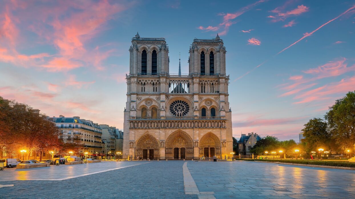 A romantic street view of Paris with the Eiffel Tower in the distance